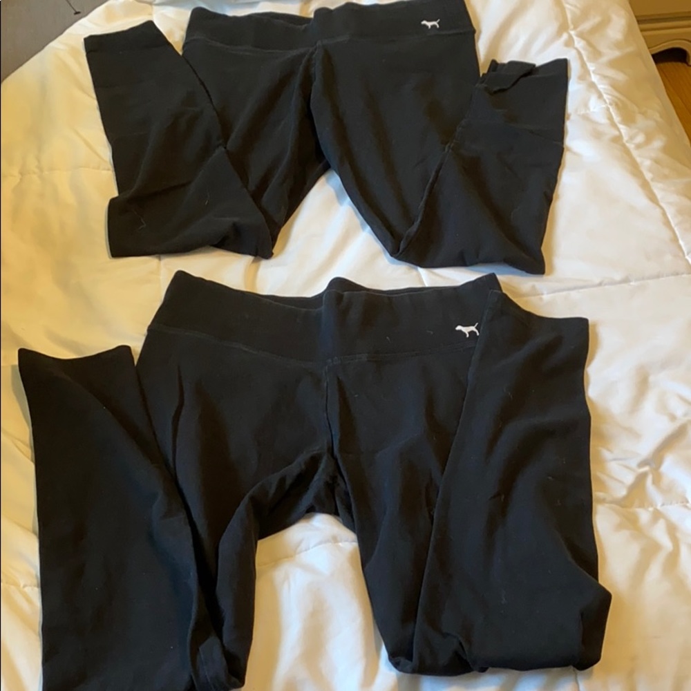 2 PINK plain black yoga leggings